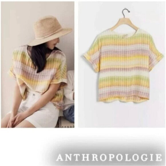 Anthropologie Dolan Johnny Ombré Striped Short Sleeve Blouse - XS/S - Picture 1 of 14